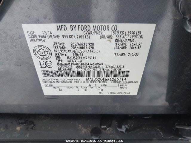 MAJ3S2GE6KC265114 Ford Ecosport Se