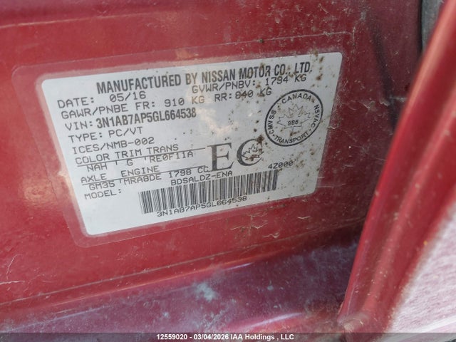 3N1AB7AP5GL664538 Nissan Sentra S/sv/sr/sl