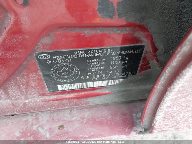Продажа на аукционе авто 2012 Hyundai Sonata Gls, vin: 5NPEB4AC2CH387383, номер лота: 12559024