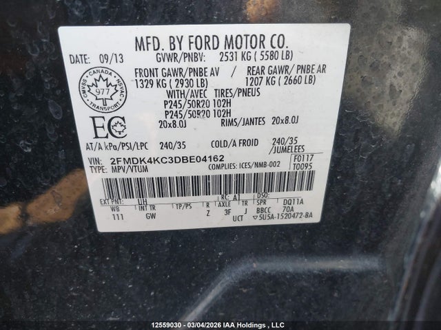 Aukcja sprzedaży 2013 Ford Edge Limited, vin: 2FMDK4KC3DBE04162, numer aukcji: 12559030