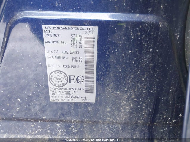 5N1DR2MM0HC663946 Nissan Pathfinder Platinum/s/sl/sv