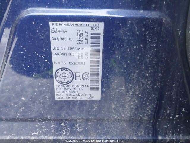 5N1DR2MM0HC663946 Nissan Pathfinder Platinum/s/sl/sv