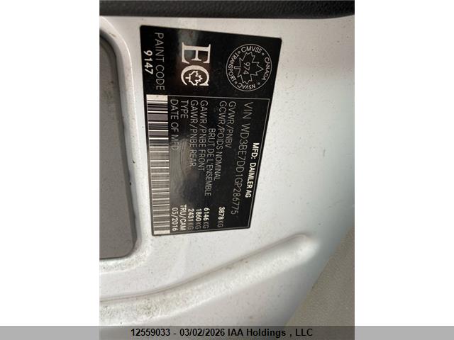 Продажа на аукционе авто 2016 Mercedes-benz Sprinter 2500, vin: WD3BE7DD1GP286775, номер лота: 12559033