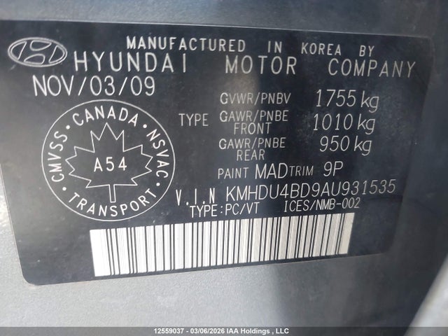 Aukcja sprzedaży 2010 Hyundai Elantra Blue/gls/se, vin: KMHDU4BD9AU931535, numer aukcji: 12559037