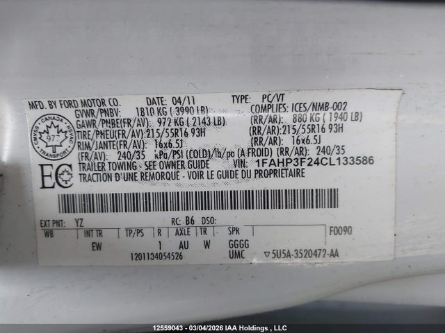 Aukcja sprzedaży 2012 Ford Focus Se, vin: 1FAHP3F24CL133586, numer aukcji: 12559043