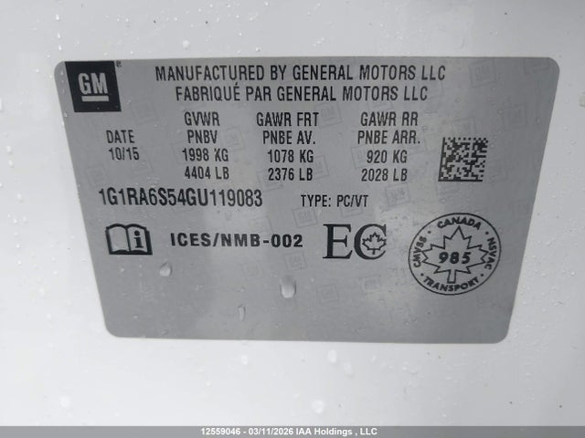 1G1RA6S54GU119083 Chevrolet VOLT LT