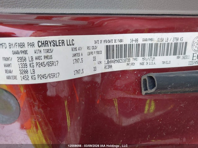 2008 Jeep Grand Cherokee Laredo მანქანა იყიდება აუქციონზე, vin: 1J8HR48MX8C518739, აუქციონის ნომერი: 12559056