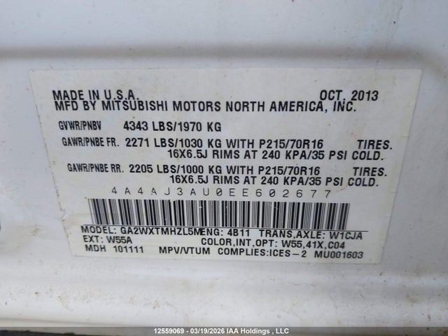Aukcja sprzedaży 2014 Mitsubishi Rvr Se, vin: 4A4AJ3AU0EE602677, numer aukcji: 12559069