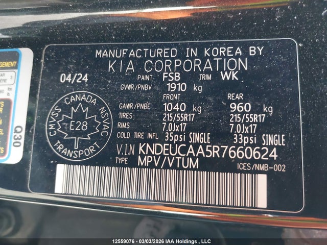 12559076 :رقم المزاد ، KNDEUCAA5R7660624 vin ، 2024 Kia Seltos S مزاد بيع