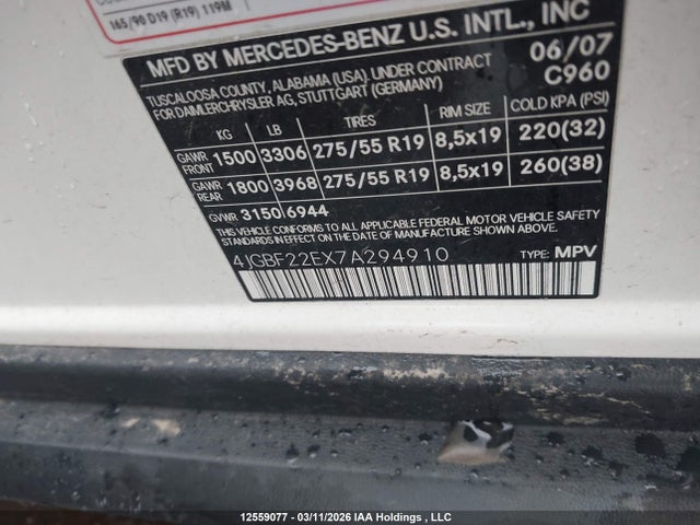 12559077 :رقم المزاد ، 4JGBF22EX7A294910 vin ، 2007 Mercedes-benz Gl 320 Cdi مزاد بيع