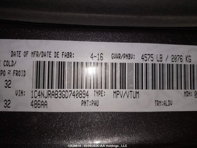 1C4NJRAB3GD740894 Jeep Patriot Sport/north