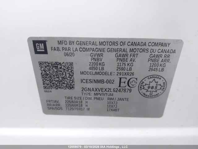 2GNAXVEX2L6247879 Chevrolet EQUINOX LT