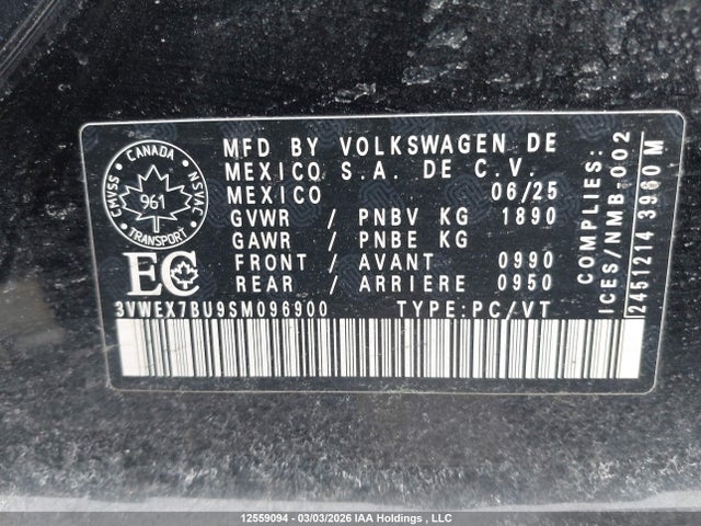 12559094 :رقم المزاد ، 3VWEX7BU9SM096900 vin ، 2025 Volkswagen Jetta Se مزاد بيع
