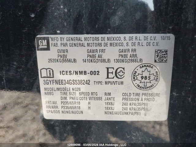 3GYFNEE34GS538242 Cadillac Srx Luxury Collection