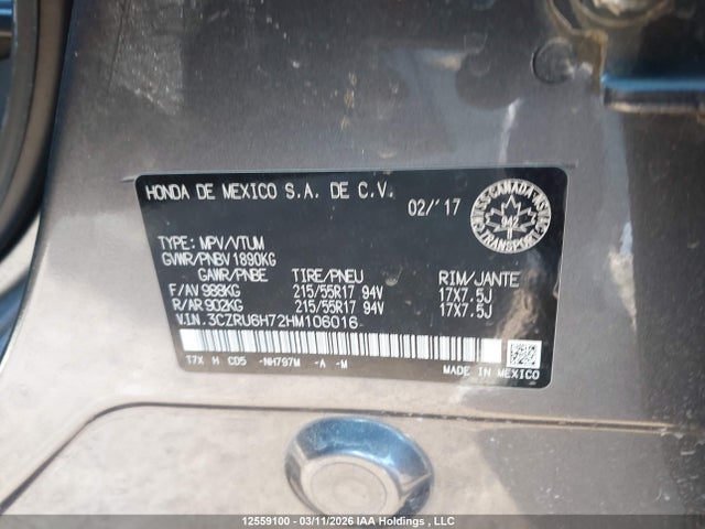 3CZRU6H72HM106016 Honda Hr-v Exl