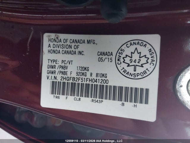Продаж на аукціоні авто 2015 Honda Civic Lx, vin: 2HGFB2F51FH041200, номер лоту: 12559110