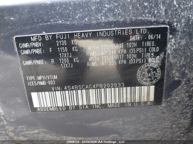 4S4BSCAC4F3202033 Subaru Legacy Outback