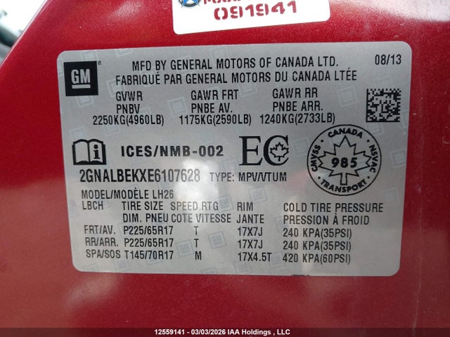 2GNALBEKXE6107628 Chevrolet EQUINOX 1LT
