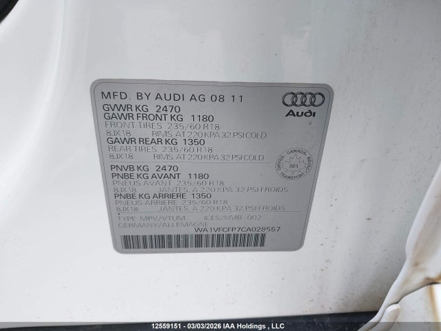 Продажа на аукционе авто 2012 Audi Q5 2.0t Premium Plus, vin: WA1VFCFP7CA028557, номер лота: 12559151