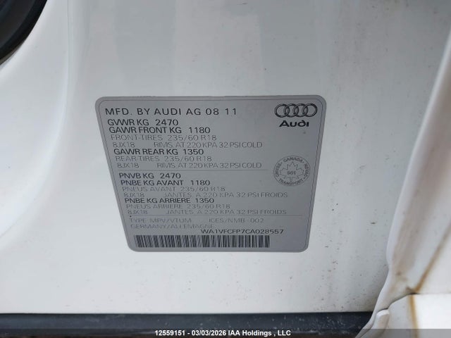 Продажа на аукционе авто 2012 Audi Q5 2.0t Premium Plus, vin: WA1VFCFP7CA028557, номер лота: 12559151