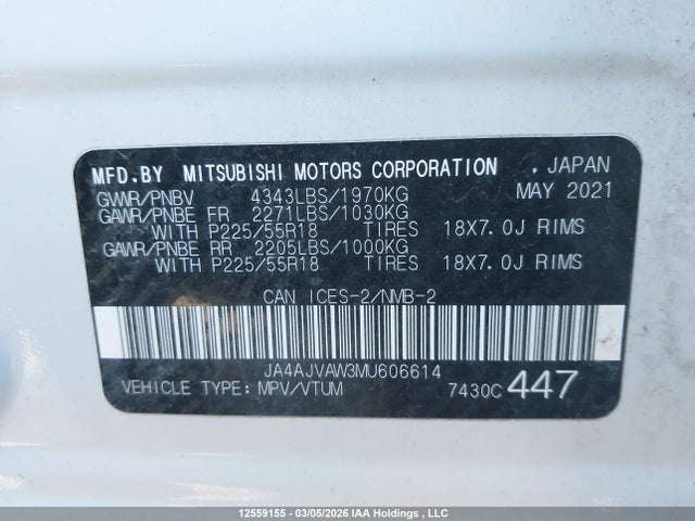 JA4AJVAW3MU606614 Mitsubishi Rvr Gt/le/se/sel