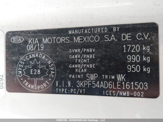 12559158 :رقم المزاد ، 3KPF54AD6LE161503 vin ، 2020 Kia Forte Ex/ex Limited/ex Premium/ex+ مزاد بيع