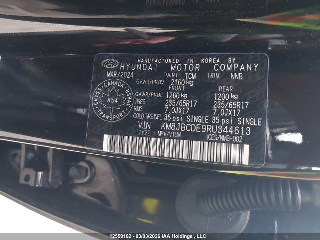 2024 Hyundai Tucson Sel მანქანა იყიდება აუქციონზე, vin: KM8JBCDE9RU344613, აუქციონის ნომერი: 12559162