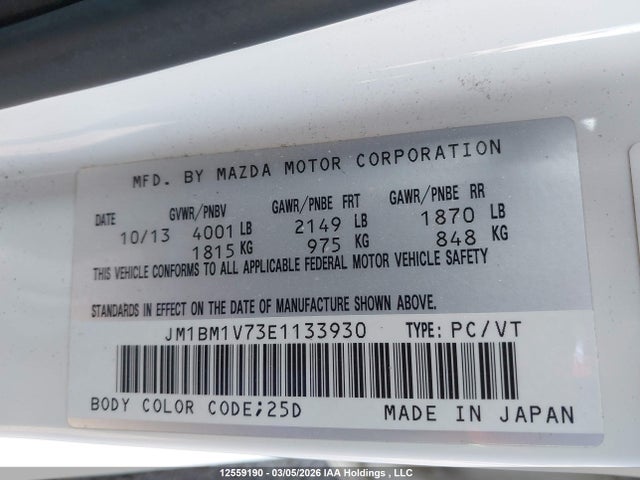 JM1BM1V73E1133930 Mazda Mazda3 Gs-sky