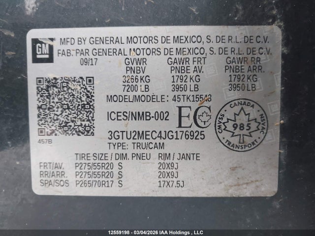 3GTU2MEC4JG176925 GMC Sierra K1500 Sle