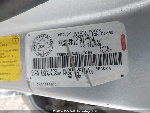 Aukcja sprzedaży 1998 Lexus Gs 400, vin: JT8BH68X6W0007094, numer aukcji: 12559199