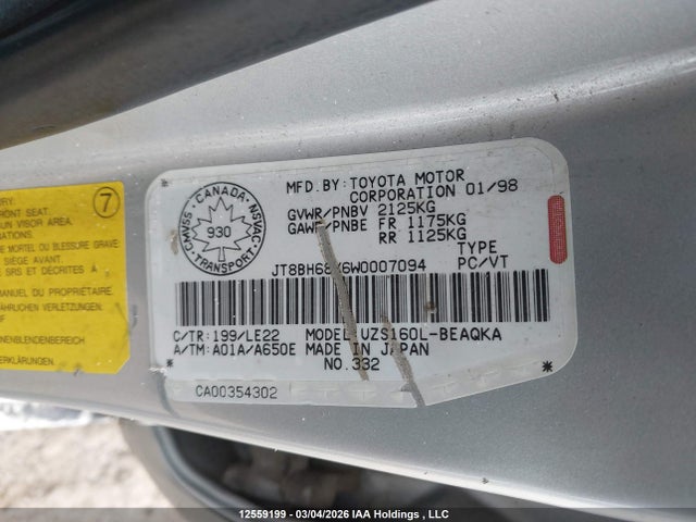 Aukcja sprzedaży 1998 Lexus Gs 400, vin: JT8BH68X6W0007094, numer aukcji: 12559199