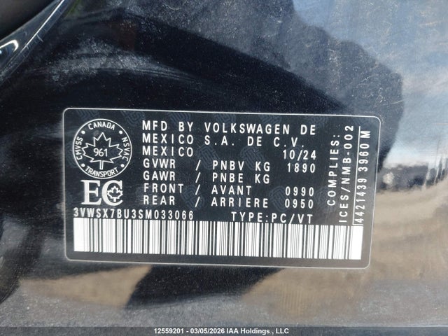 2025 Volkswagen Jetta Comfortline მანქანა იყიდება აუქციონზე, vin: 3VWSX7BU3SM033066, აუქციონის ნომერი: 12559201