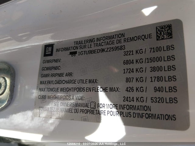 1GTU9BED9KZ259583 GMC Sierra 1500 Sle