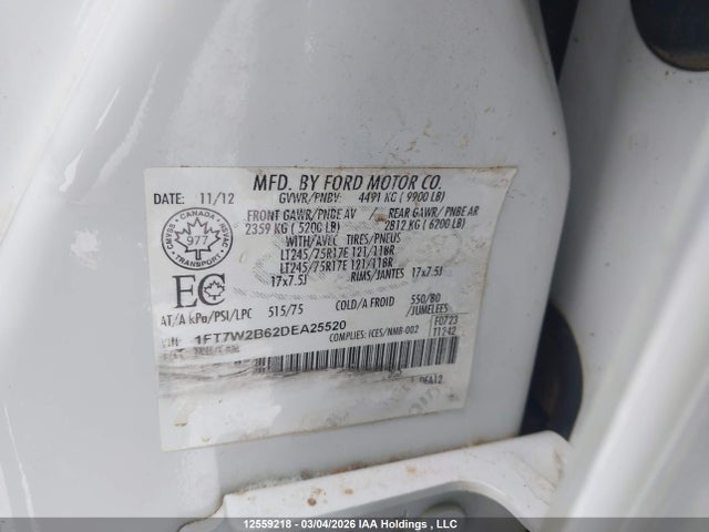 Aukcja sprzedaży 2013 Ford F-250 Xl, vin: 1FT7W2B62DEA25520, numer aukcji: 12559218