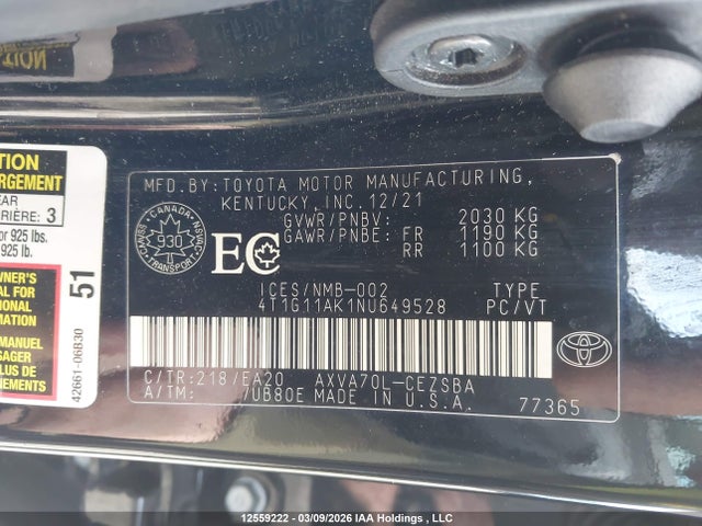 4T1G11AK1NU649528 Toyota Camry