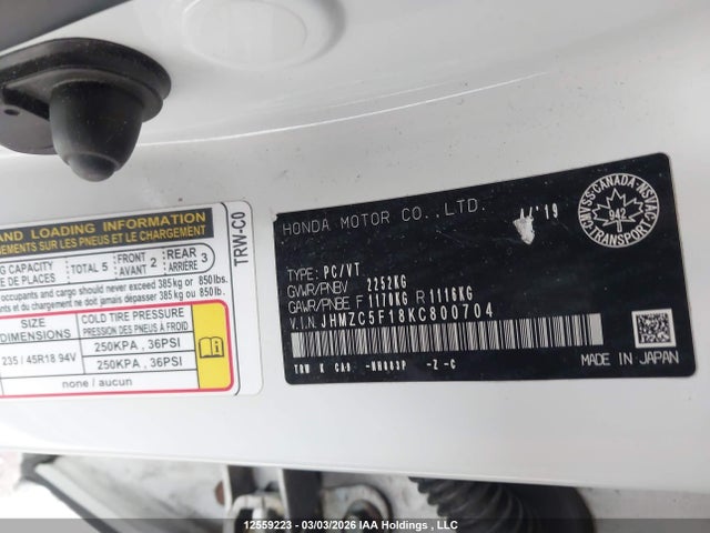 JHMZC5F18KC800704 Honda CLARITY PLUG-IN HYBRID