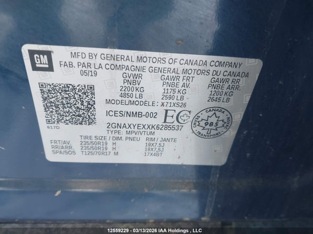 Aukcja sprzedaży 2019 Chevrolet Equinox Premier, vin: 2GNAXYEXXK6285537, numer aukcji: 12559229