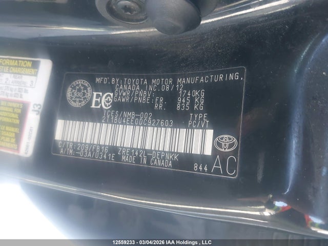 2013 Toyota Corolla S/le მანქანა იყიდება აუქციონზე, vin: 2T1BU4EE0DC927603, აუქციონის ნომერი: 12559233