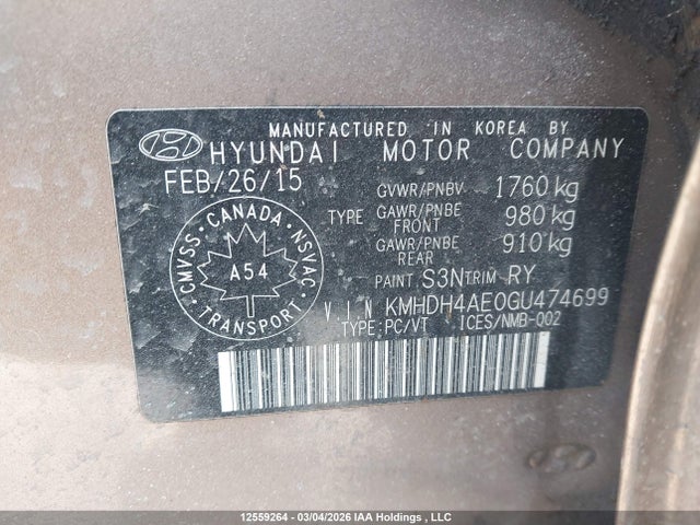 12559264 :رقم المزاد ، KMHDH4AE0GU474699 vin ، 2016 Hyundai Elantra Se/sport/limited مزاد بيع