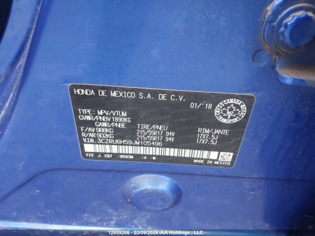 3CZRU6H59JM105496 Honda HR-V EX