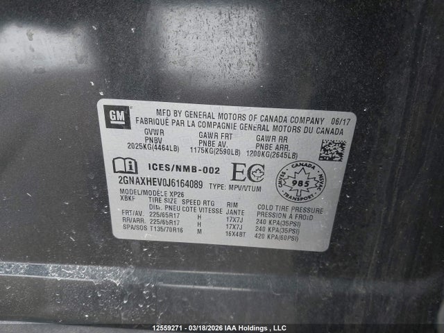 Продаж на аукціоні авто 2018 Chevrolet Equinox Ls, vin: 2GNAXHEV0J6164089, номер лоту: 12559271