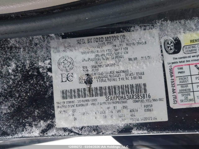 Aukcja sprzedaży 2010 Ford Fusion Se, vin: 3FAHP0HA3AR385816, numer aukcji: 12559272