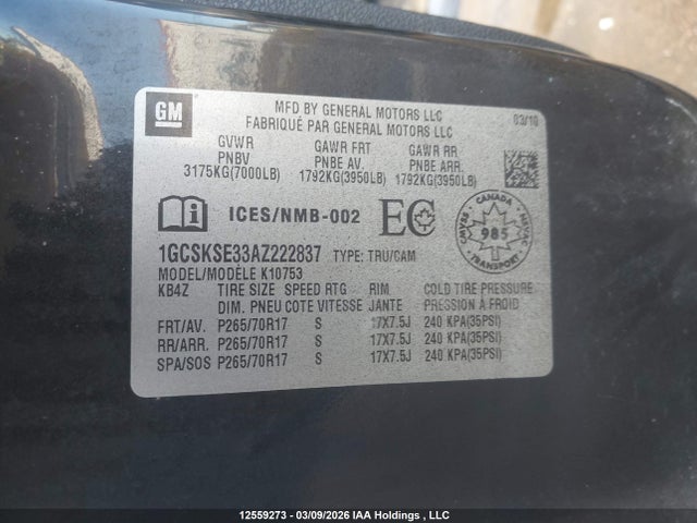 Продажа на аукционе авто 2010 Chevrolet Silverado 1500 Lt, vin: 1GCSKSE33AZ222837, номер лота: 12559273