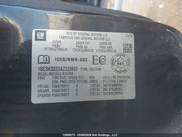 Продажа на аукционе авто 2010 Chevrolet Silverado 1500 Lt, vin: 1GCSKSE33AZ222837, номер лота: 12559273