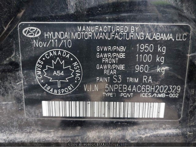 2011 Hyundai Sonata Gls მანქანა იყიდება აუქციონზე, vin: 5NPEB4AC6BH202329, აუქციონის ნომერი: 12559286