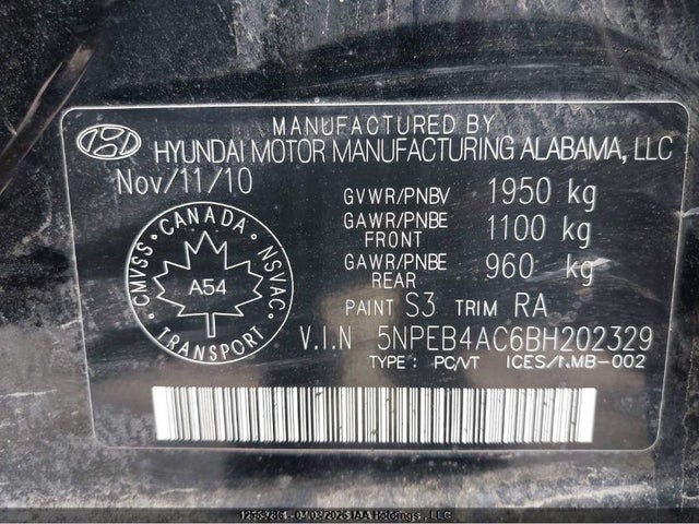2011 Hyundai Sonata Gls მანქანა იყიდება აუქციონზე, vin: 5NPEB4AC6BH202329, აუქციონის ნომერი: 12559286