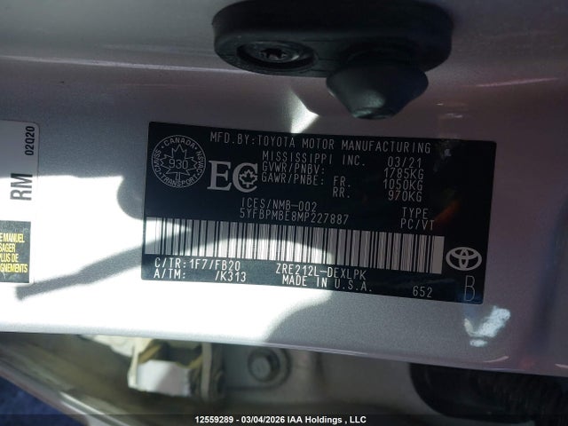 Aukcja sprzedaży 2021 Toyota Corolla, vin: 5YFBPMBE8MP227887, numer aukcji: 12559289