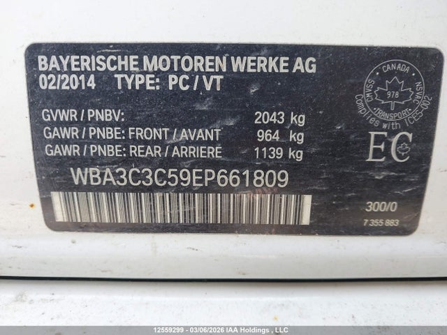 2014 Bmw 320i Xdrive მანქანა იყიდება აუქციონზე, vin: WBA3C3C59EP661809, აუქციონის ნომერი: 12559299