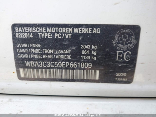 2014 Bmw 320i Xdrive მანქანა იყიდება აუქციონზე, vin: WBA3C3C59EP661809, აუქციონის ნომერი: 12559299
