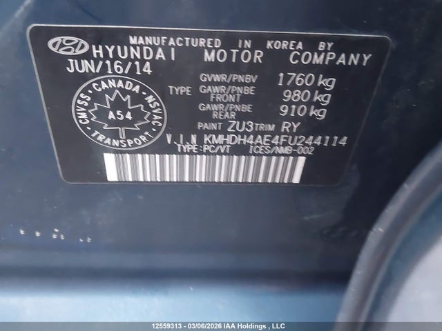 KMHDH4AE4FU244114 Hyundai Elantra Sport Appearance